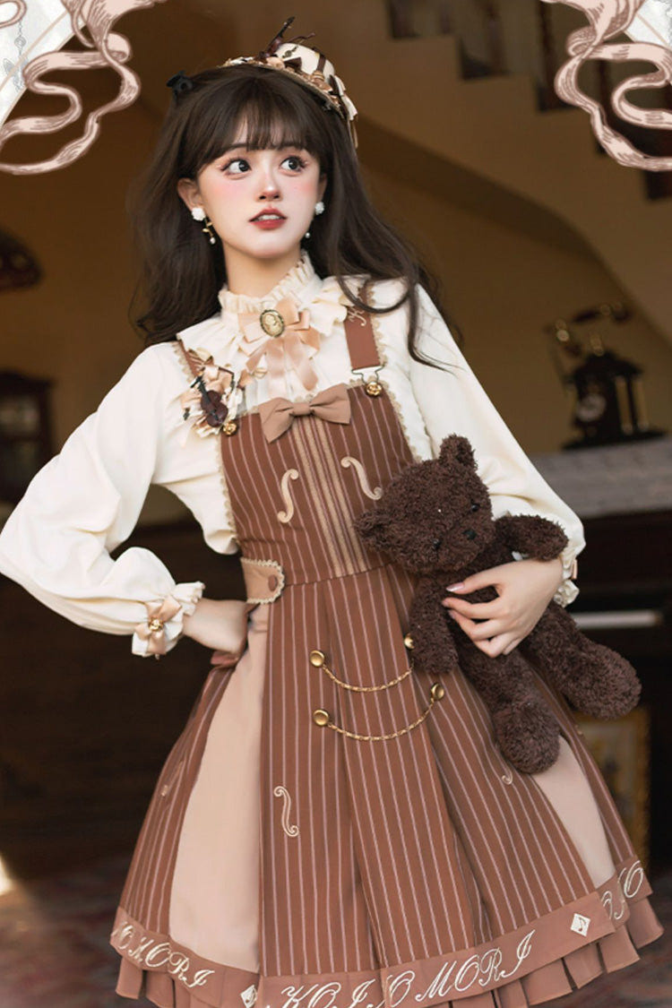 The Violin Embroidery Print Ruffle Bowknot Sweet College Style Lolita Strap Dress 2 Colors - Product - 3