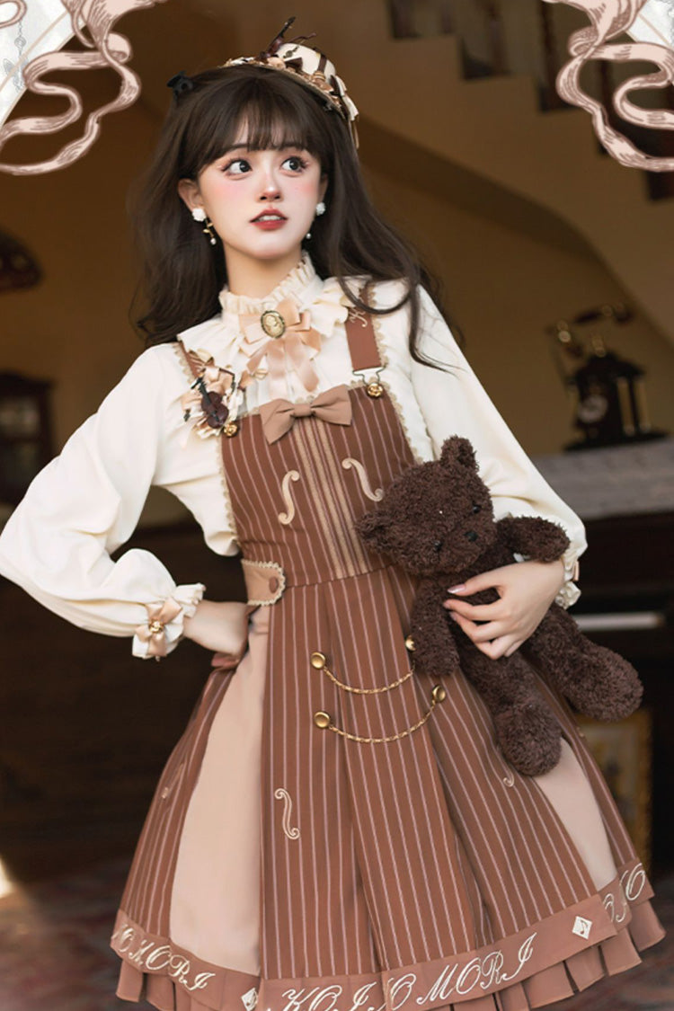 The Violin Embroidery Print Ruffle Bowknot Sweet College Style Strap (Dress Only) detail view 3