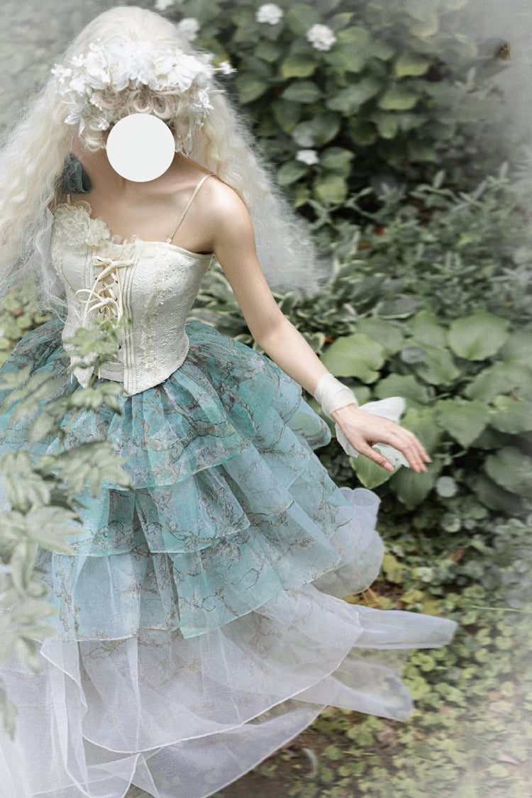 Green Gradient Multi-Layered Print Sweet Lolita Skirt - Product - 12