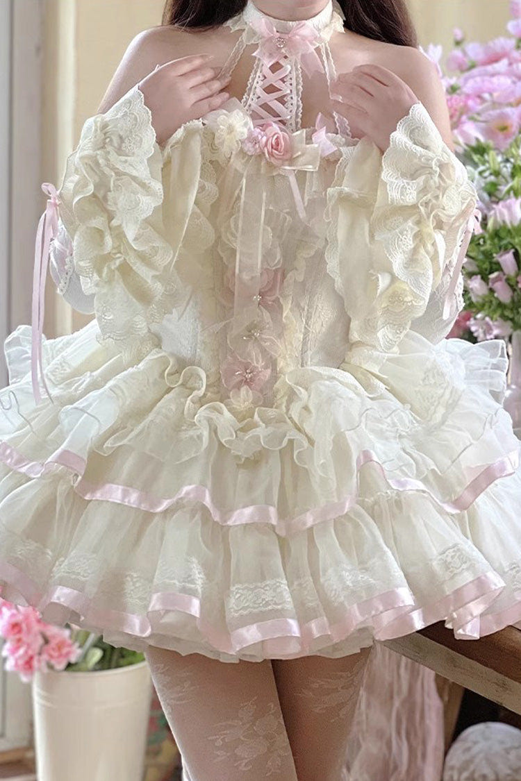 Multi-Color Ballet of Flora Halterneck Multi-layer Ruffle Lace Sweet Lolita Dress - Product - 11