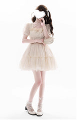 Apricot [Prussian Legend] Short Sleeves Multi-Layered Jacquard Ruffle Bowknot Sweet Lolita Dress - Product - 9