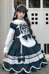 Green [Gingham Petal Bunny] Short Sleeves Printed Ruffled Bow Sweet Lolita OP Dress - Product - 9