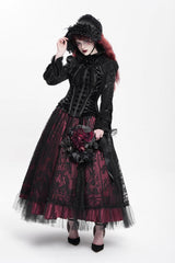 Black Lapel Collar Long Trumpet Sleeves Ruffle Lace-Up Zipper Women's Gothic Jacket - Product - 12