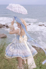 Blue [Moonstone] Sleeveless Ruffle Embroidery Bowknot Lace Fishbone Sweet Princess Lolita Dress - Product - 13