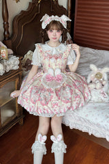 [Cream Rabbit Strawberry] Print Sleeveless Bowknot Sweet Lolita Jsk Dress 2 Colors - Product - 2