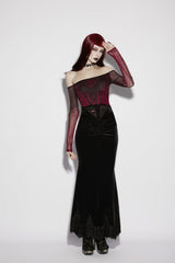 Black Lace Velvet Pleated Women's Gothic Elegant Mermaid Skirt - Product - 3