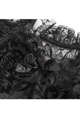 Black Short Sleeves Print Ruffle Lace Sheer Women's Gothic Blouse - Product - 8