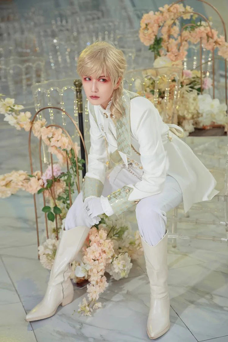 White [Eternal Rose Knight] Stand Collar Long Sleeves Ruffle Vintage Elegant Prince Handsome Lolita Blouse - Product - 2