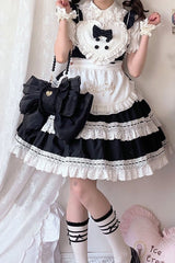 Black Big Bowknot Metal Heart Nameplate Lolita Backpack - Product - 4