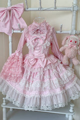Pink [Love and Heart Flutter] Sleeveless Multi-Layered Ruffle Bowknot Lace Pearl Sweet Lolita Jsk Dress - Product - 4