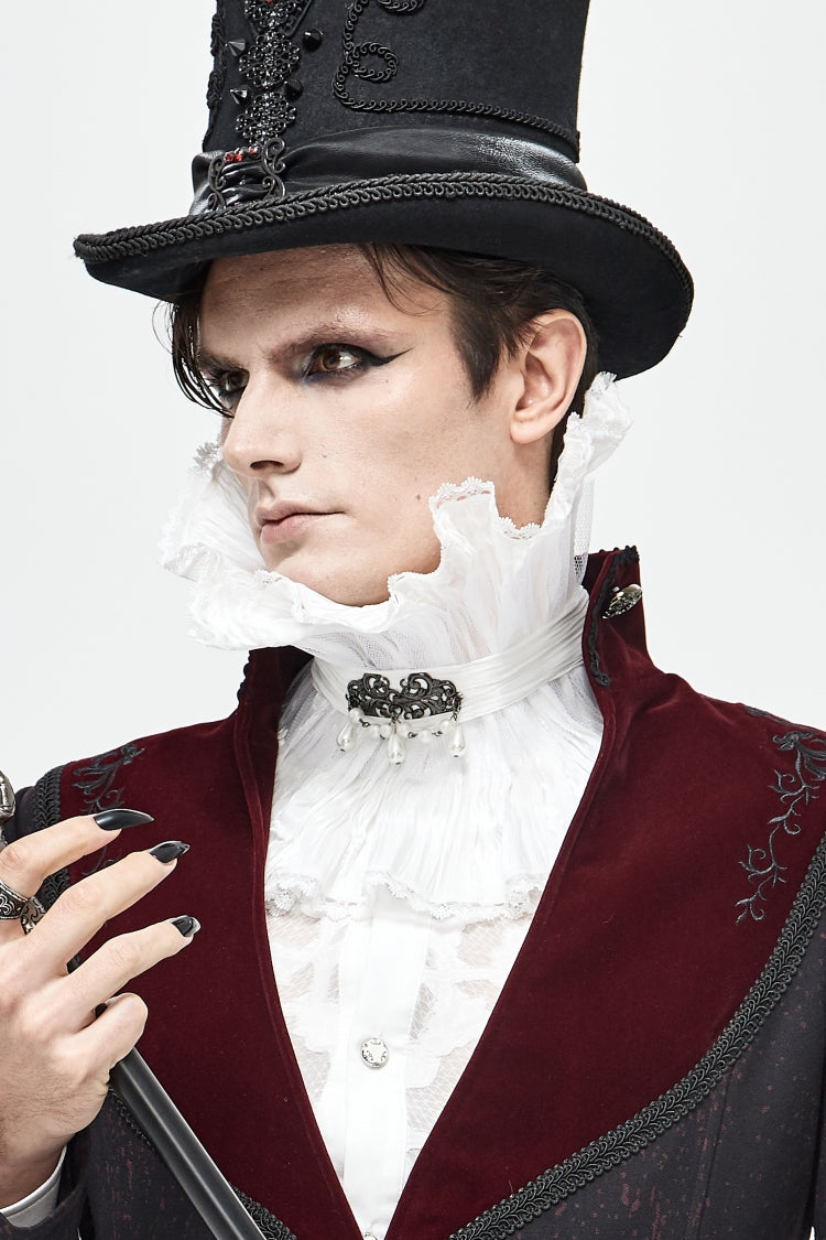 White Lace Mesh Pearl Detail Men's Gothic Accessory Necklace - Product - 4