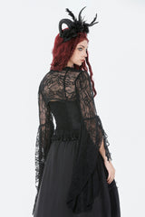 Black Women's Gothic Lace Flare Long Sleeve Crop Shrug - Product - 6
