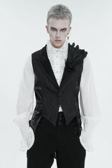 Black Vintage Dark Pattern Men's Gothic Vest With Brooch - Product - 2