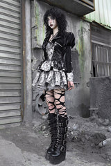 Black [Liquid Invasion] Halterneck Print Ruffle Gothic Lolita Jsk Dress - Product - 5