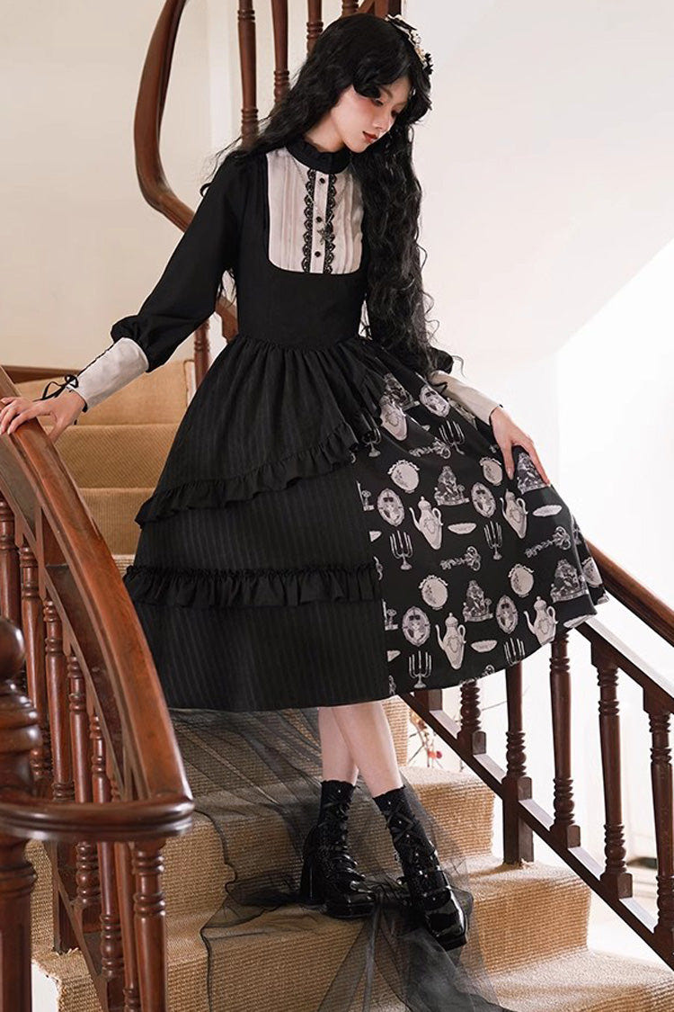 Black Lunar Eclipse Dinner Cups Print Autumn Winter Gothic Lolita Jsk Dress - Product - 9
