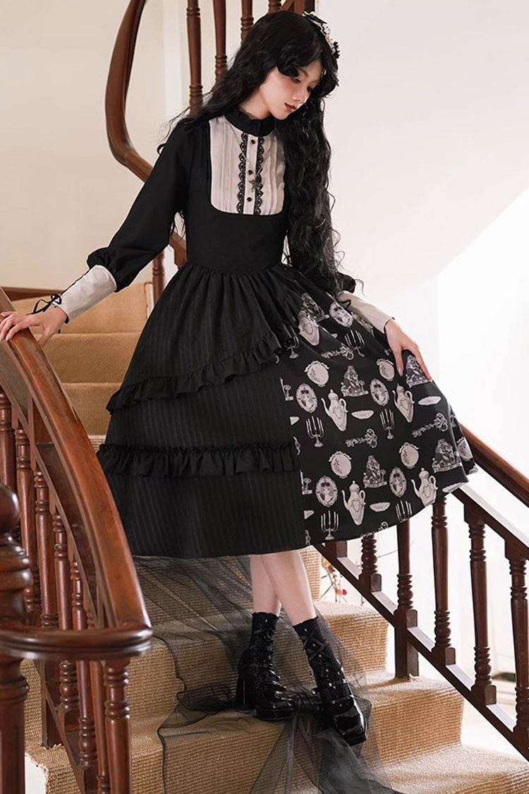 Black Lunar Eclipse Dinner Cups Print Autumn Winter Gothic Lolita Jsk Dress - Product - 9