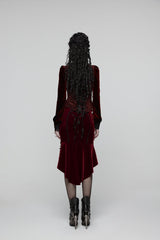 Red Embroidered Floral Embroidered Irregular Women's Gothic Fishtail  Skirt - Product - 5