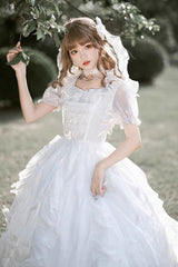 White Ode to Floating Lights Fantasy Fairy Short Sleeves Ruffle Sweet Elegant Lolita Dress - Product - 6