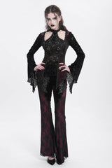 Red Floral Embroidery Stitching Lace Women's Gothic Pants - Product - 5