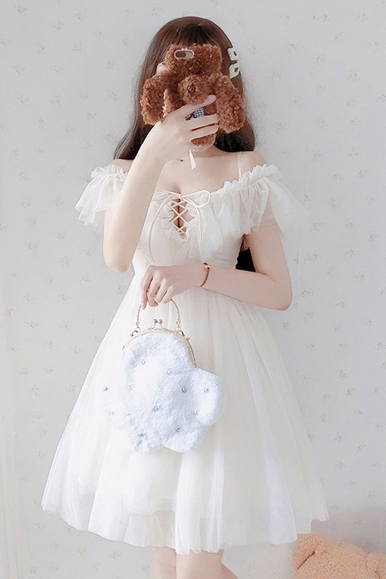 Witte boothals lief JSK strapless jurk (alleen jurk) detailweergave 3