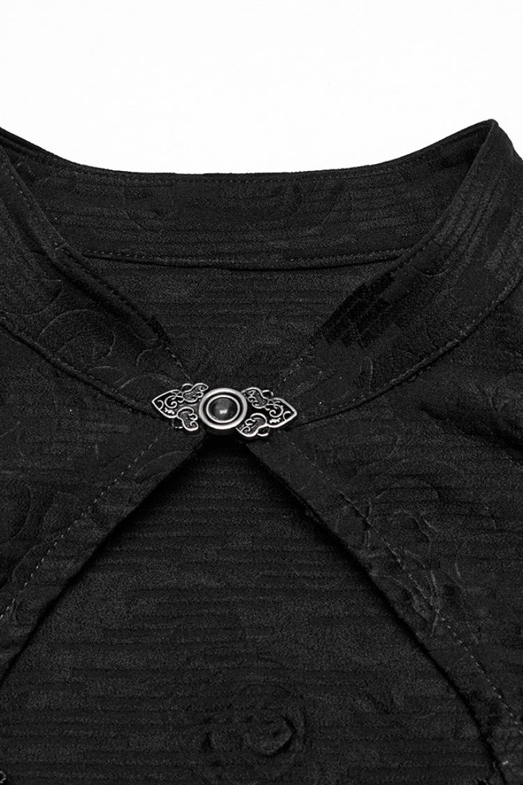 Black Cheongsam Collar Sleeveless Embroidery Women's Prom Dress - Product - 5