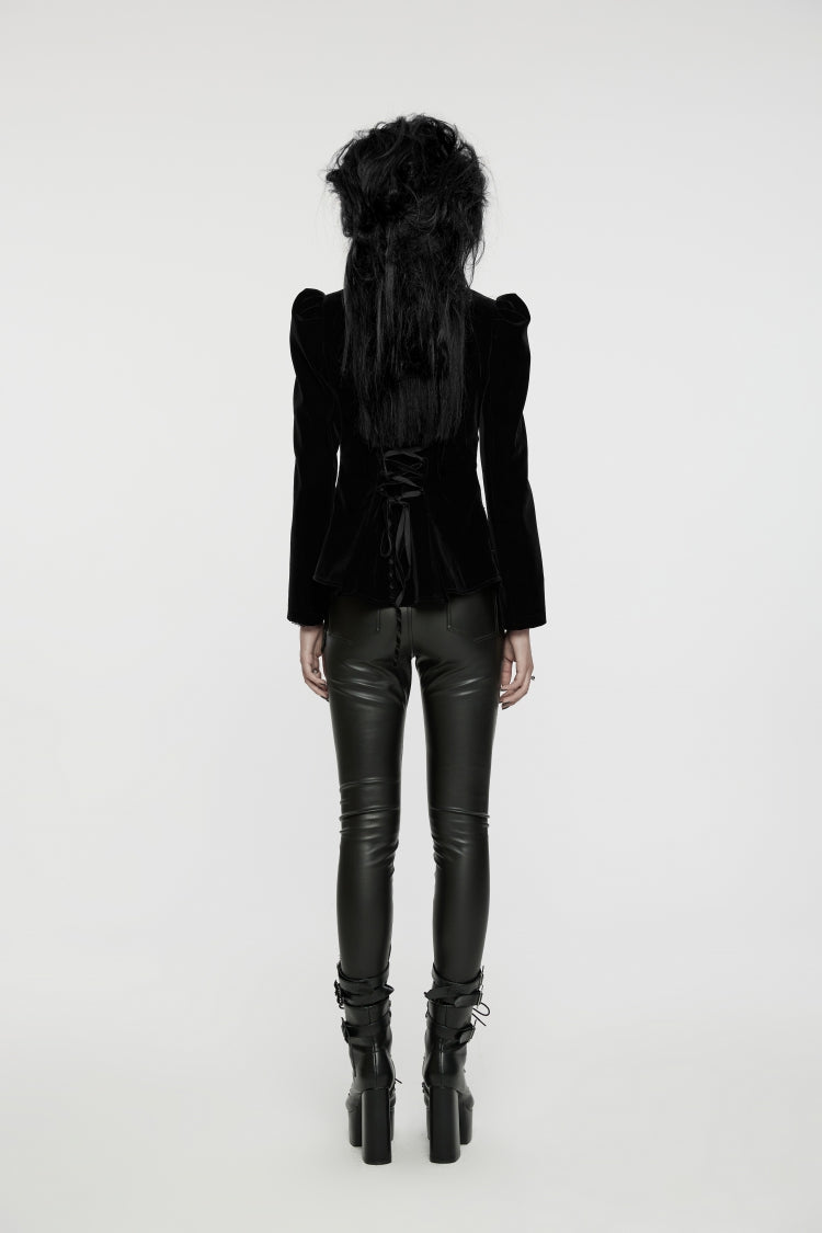 Black Stand Collar Long Sleeves Women's Gothic Swallowtail Coat - Product - 7