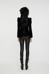 Black Stand Collar Long Sleeves Women's Gothic Swallowtail Coat - Product - 7