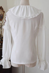 White Doll Collar Long Sleeves Lace Sweet Lolita Blouse - Product - 4