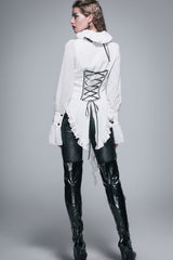 White Lace Up Chiffon Ruffled Dovetail Womens Gothic Blouse - Product - 4