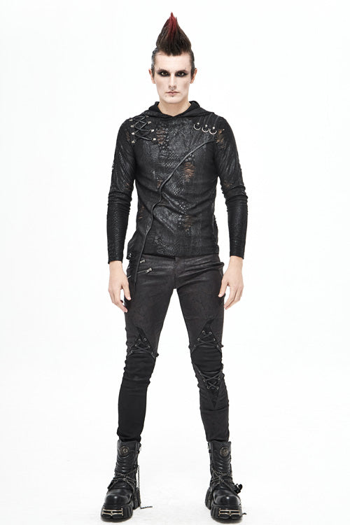 Black Punk Glued Fake Two Pieces Mens Pants - Product - 7