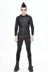 Black Punk Glued Fake Two Pieces Mens Pants - Product - 7