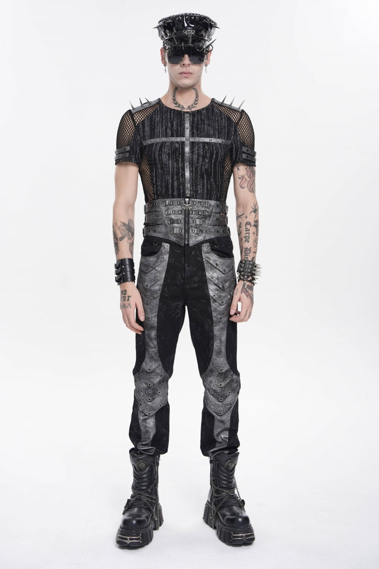 Black Multi-Layered Studded Zippered Eyelet Men's Punk Cool  Girdle - Product - 2