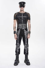 Black Multi-Layered Studded Zippered Eyelet Men's Punk Cool  Girdle - Product - 2