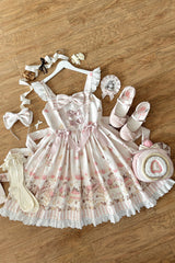 Pink [Strawberry Ice Cream Cheesecake] Square Collar Short Sleeves Printed Ruffled Bow Lace Casual Sweet Lolita Jsk Dress - Product - 5
