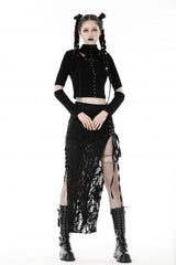 Black Lace-Up Ripped Women's Punk Split Long Skirt - Product - 6