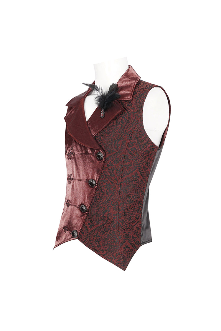 Red Embossed Feather Men's Gothic Waistcoat - Product - 9