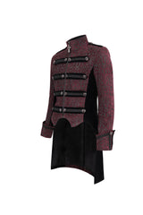 Red Silk Stand Collar Printed Metal Breasted Cross Zipper Back Slit Vintage Men's Gothic Jacket - Product - 8