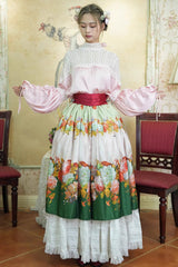 Green [Rainy Season Garden] Print Ruffle Sweet Classic Lolita Skirt - Green - 1