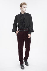 Red High Waisted Lace Splice Men's Gothic Pants - Product - 7