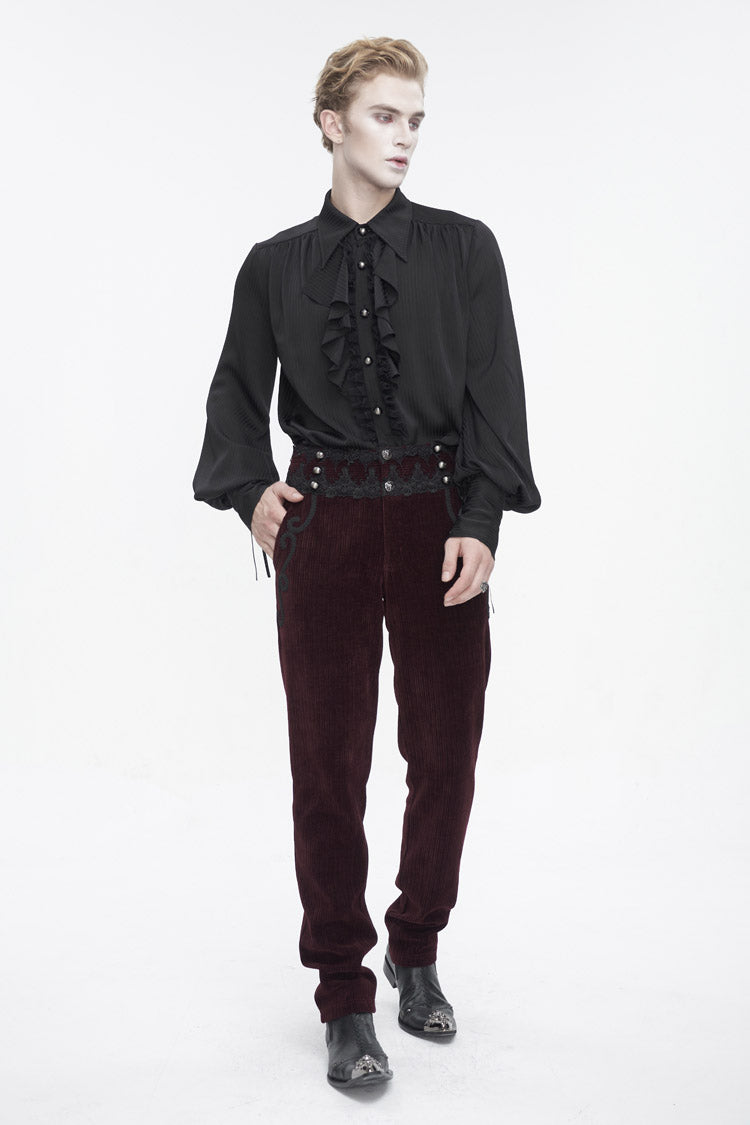 Red High Waisted Lace Splice Men's Gothic Pants - Product - 7