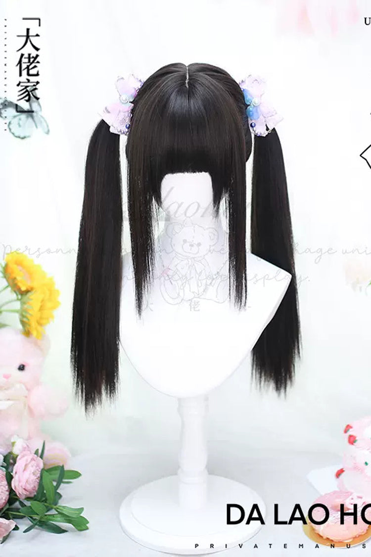 Black/Brown Secondary Long Straight Double Ponytail Sweet Lolita Wigs - Product - 3