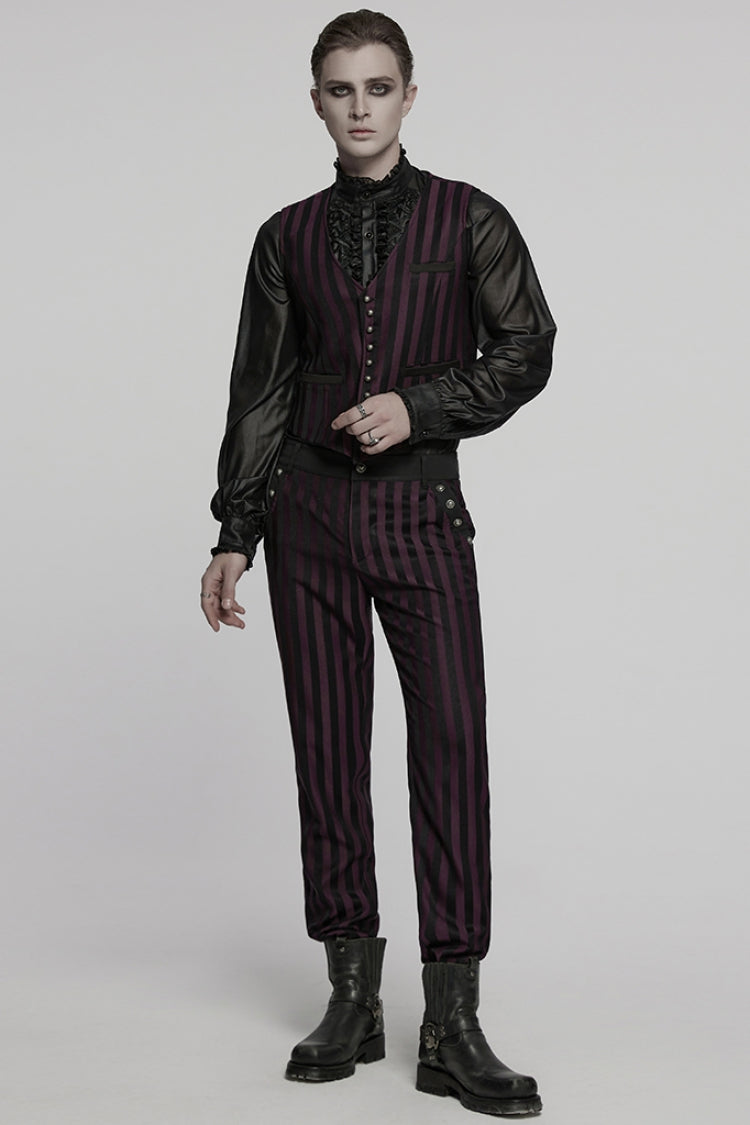 Black/Red High Waisted Striped Print Men's Gothic Suit Pants - Product - 4