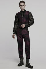 Black/Red High Waisted Striped Print Men's Gothic Suit Pants - Product - 4