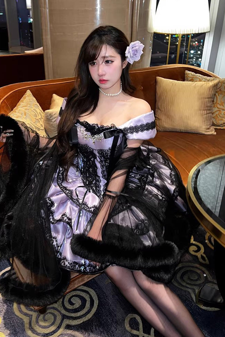 Purple [Love Poems of the Heart] Sleeveless Triple-Layered Ruffled Lace Lace-Up Sweet Lolita Jsk Dress - Product - 9