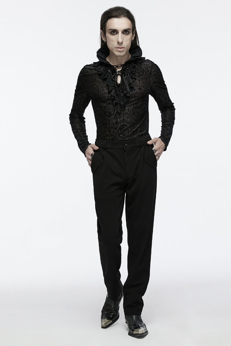 Black Buckle Floral Men's Gothic Waistband Pants - Product - 4
