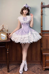 Purple [Miss Tsundere] Sleeveless Multi-Layered Ruffle Bowknot Lace Asymmetric Sweet Princess Lolita Dress - Product - 8