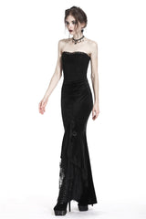 Black Velour Lace Spliced Women's Gothic Mermaid Maxi Skirt - Product - 8