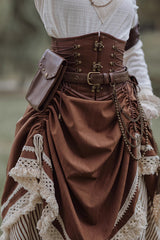 Brown Lace-Up Classic Vintage Leather Waist Lolita Belt with Metal Horn Buckle - Brown - 1