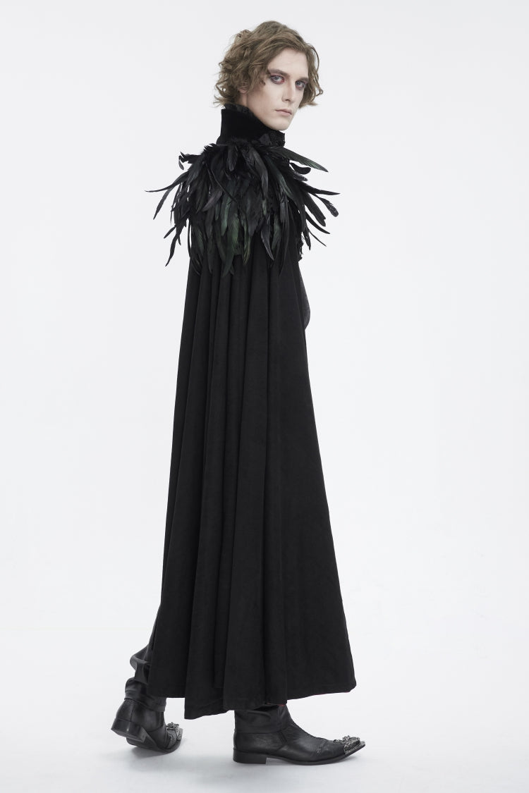 Black Stand Collar Men's Gothic Accessory Feather Cape - Product - 12