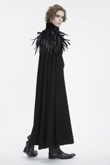 Black Stand Collar Men's Gothic Accessory Feather Cape - Product - 12